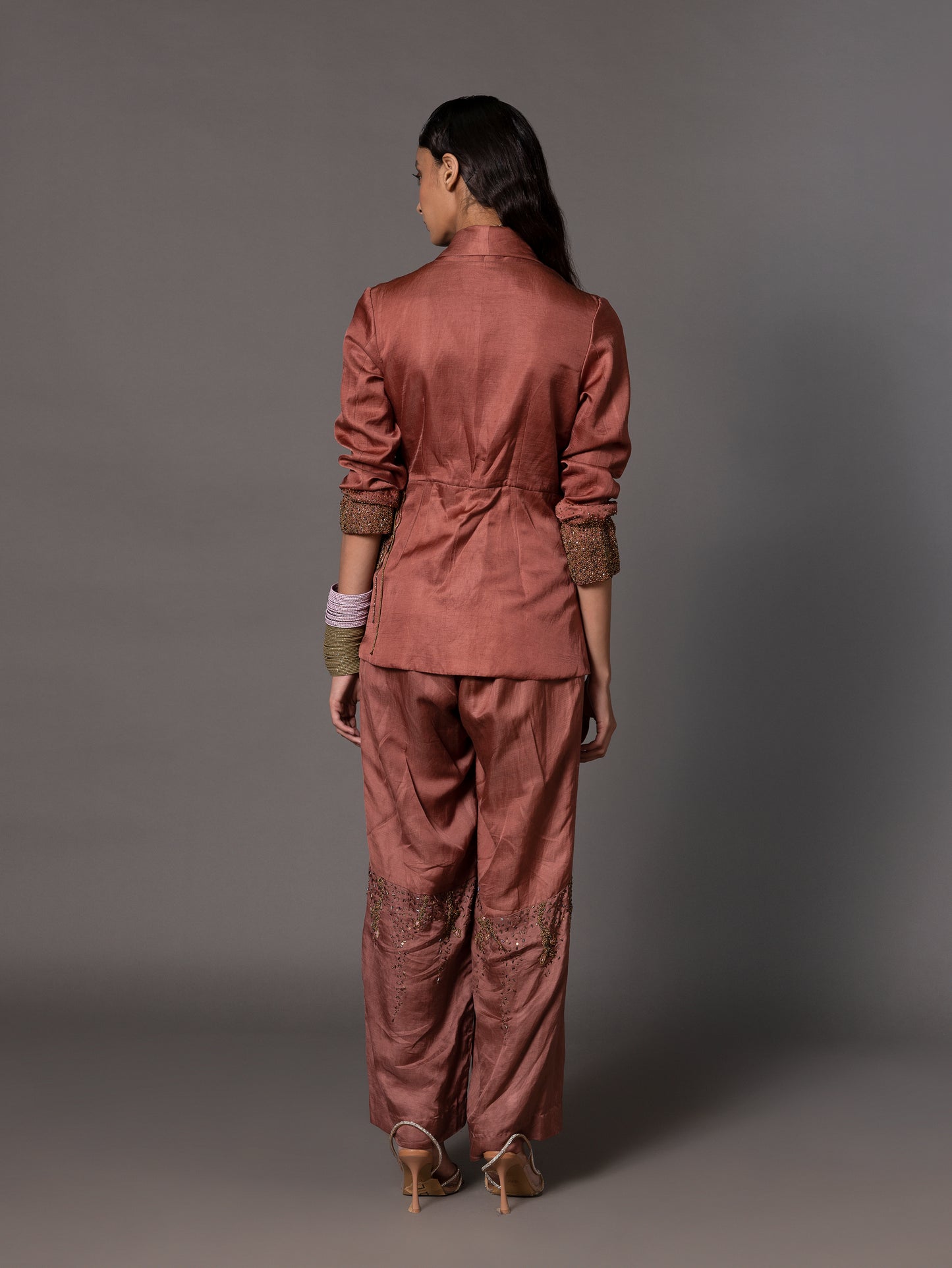 Desert Rose Terracotta Jacket And Beaded Trousers Set