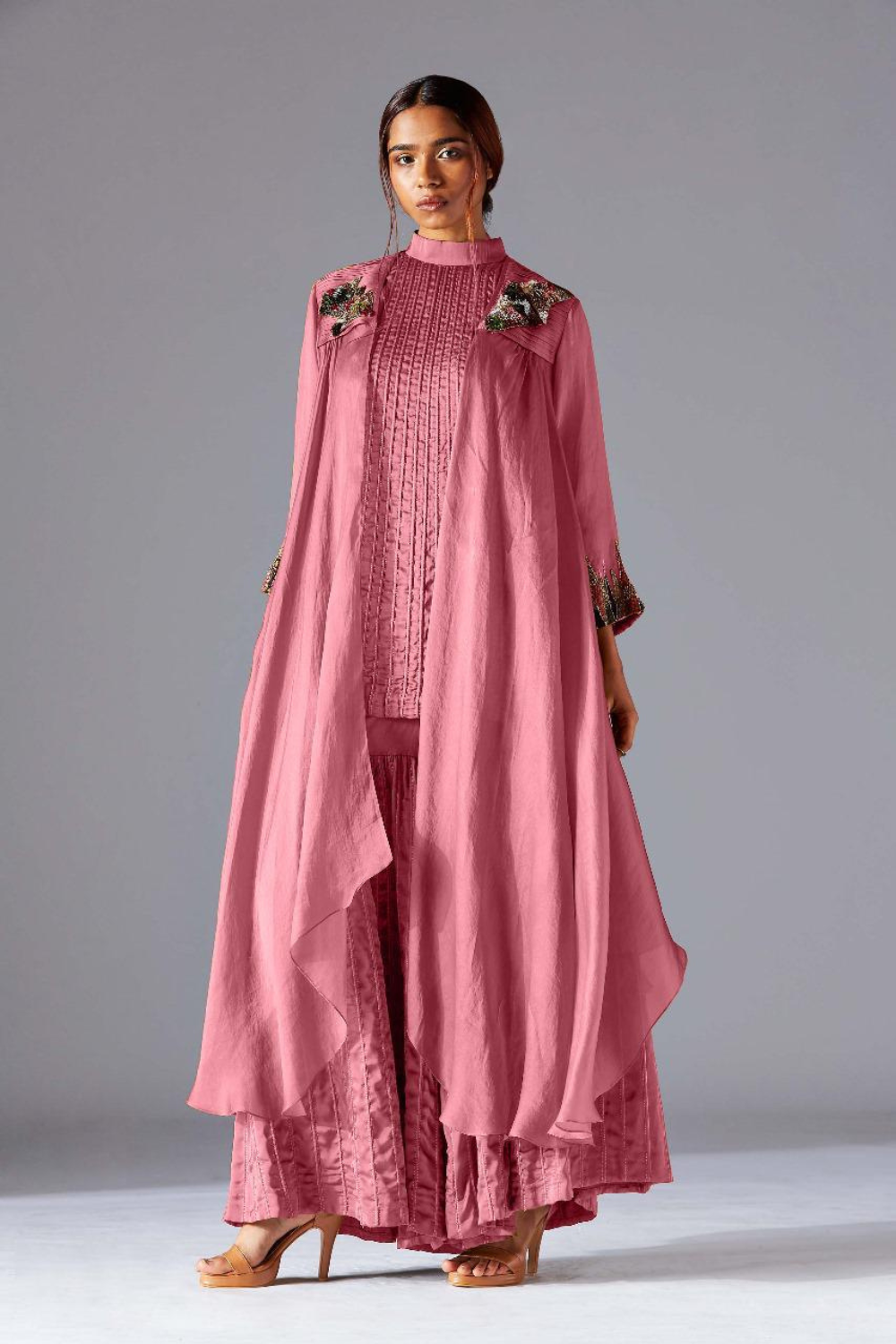 Pink Hamada Halterneck Top With Hamada Sharara and Hamada Cape