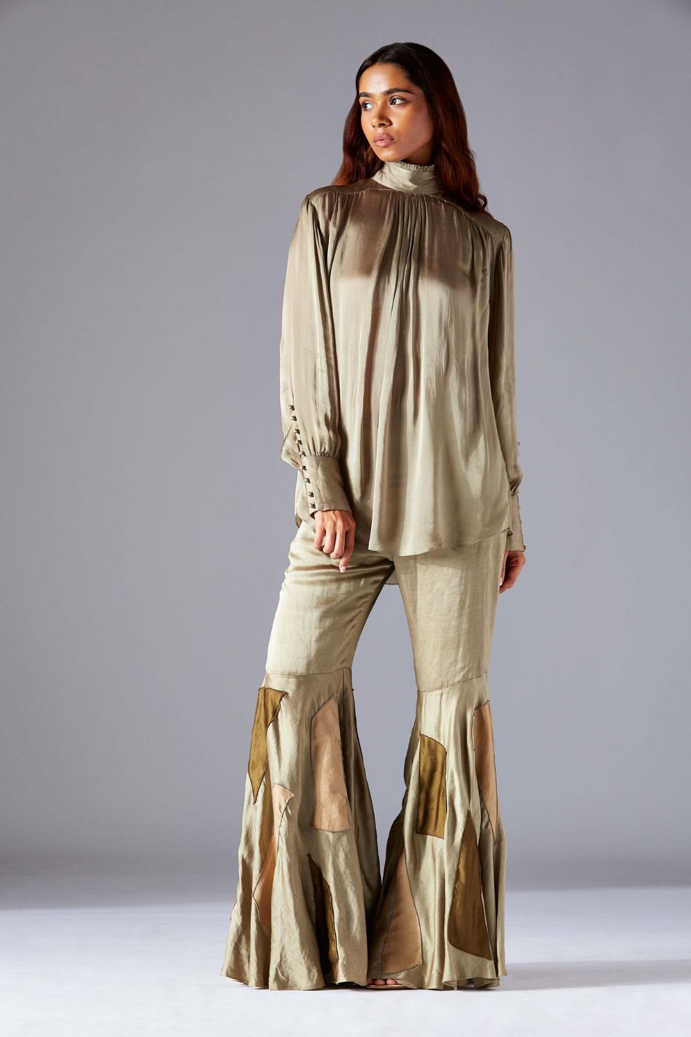 Classic Designer Shirt & Flared Sharara Dress for Women with Contrasting Abstract Patches