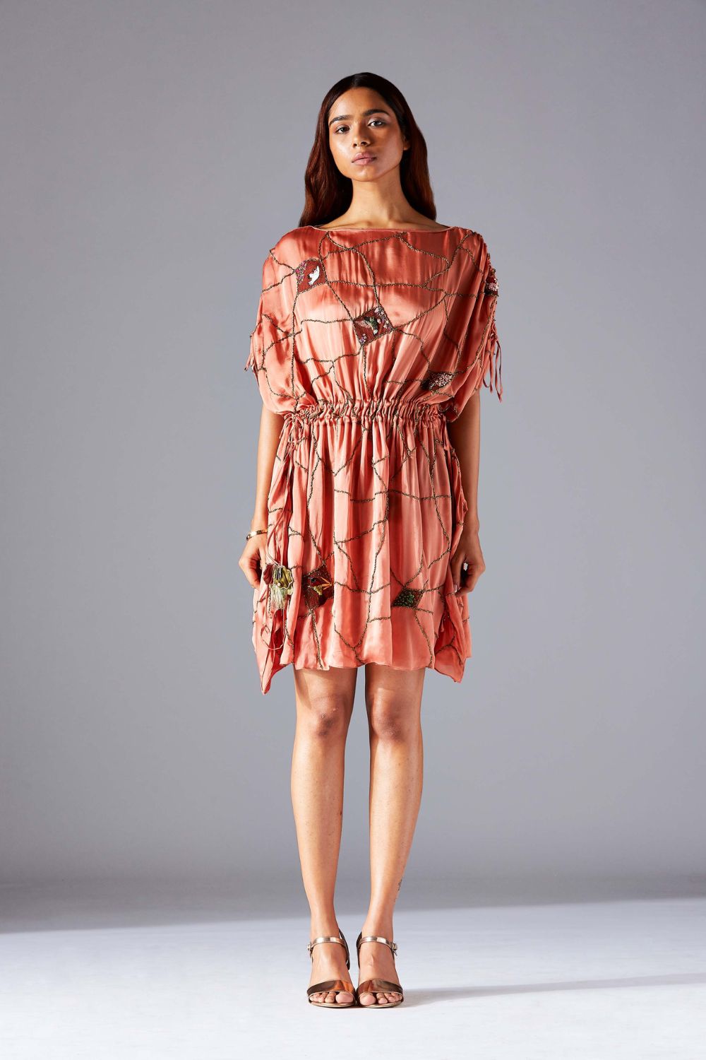 Barberry Kaftan Dress with Nature-Inspired Scrawl Embroidery - Stylish Georgette Satin Kaftan for Women