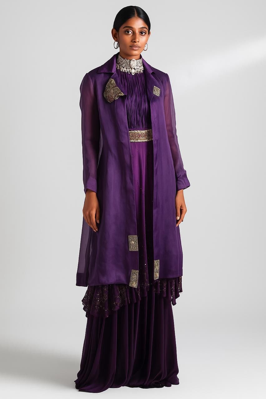 Carpet Jacket with Ruching Top And Midnight Skirt