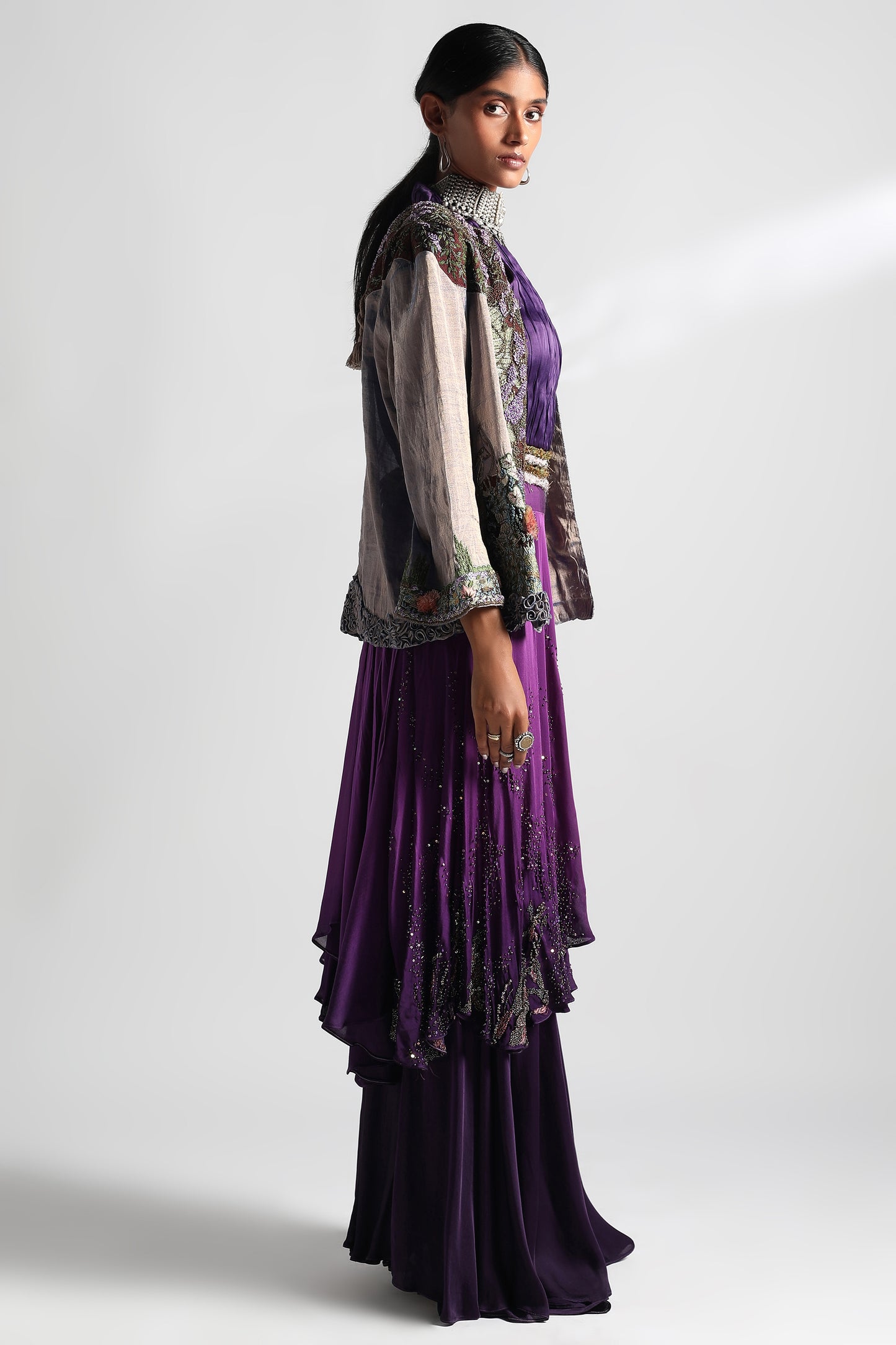 Elysian Iris Jacket with Ruching Top And Midnight Skirt With Belt