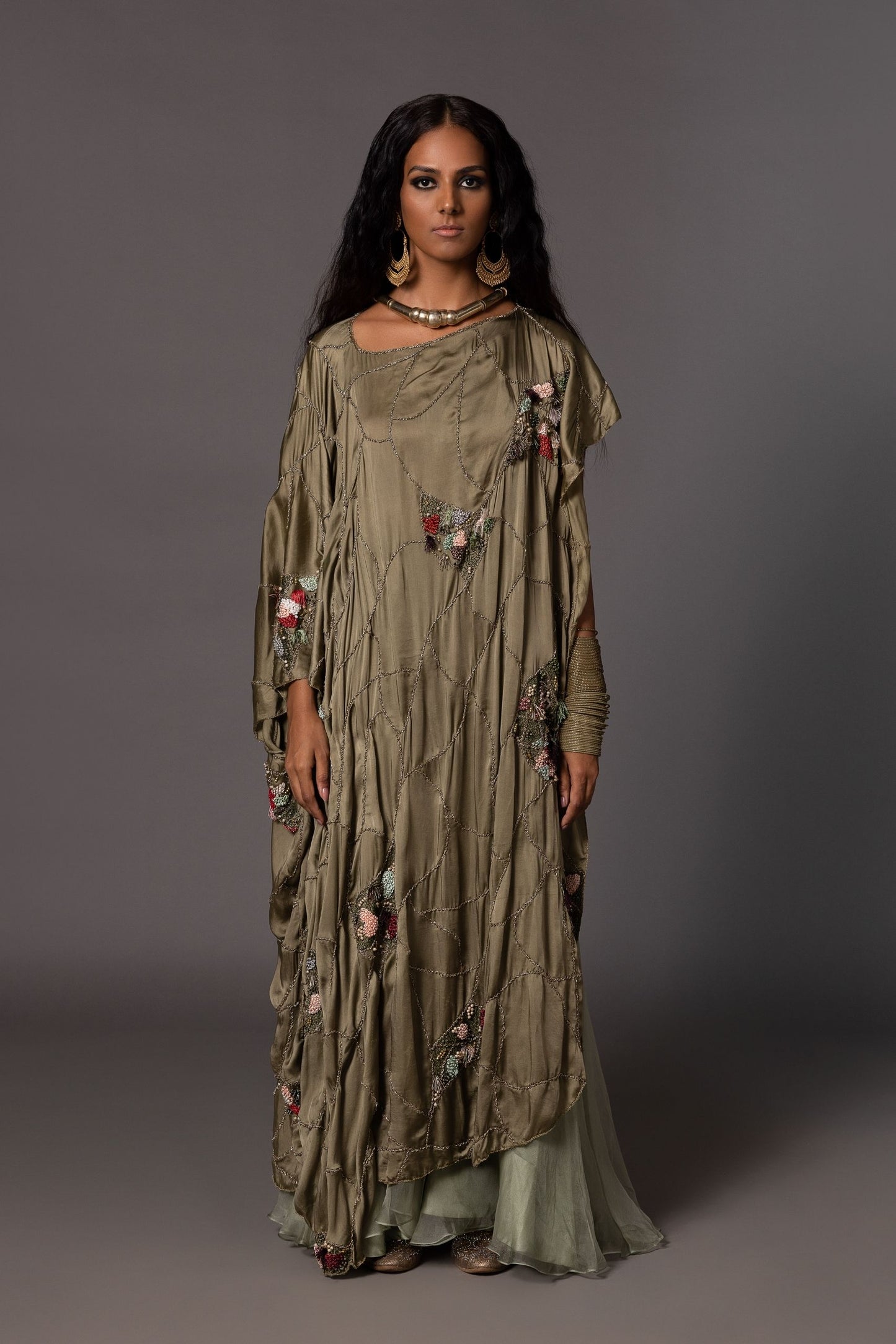 Topiary Gold Kaftan And Flared Trousers Set