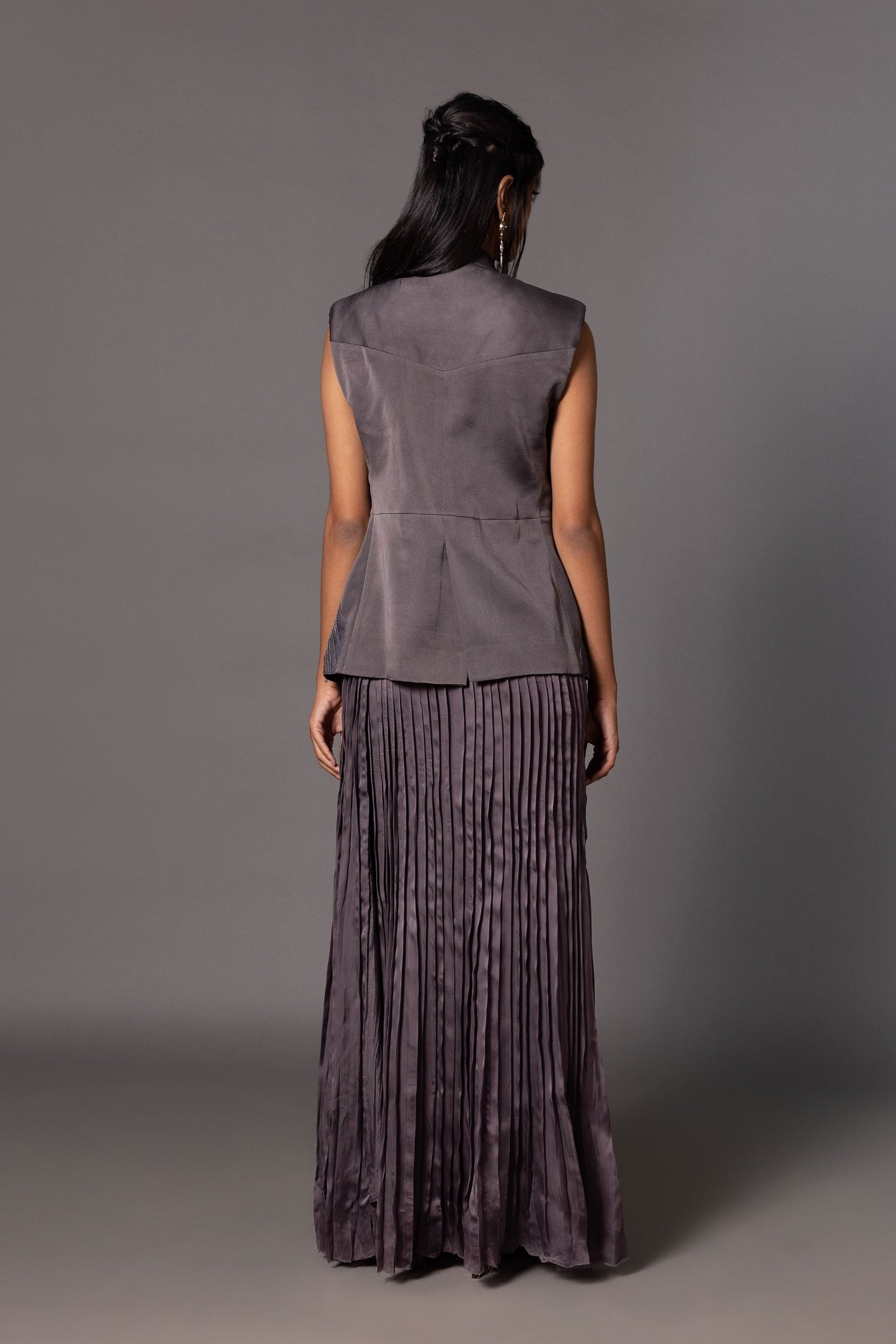 Shikhar Baugh Charcoal Jacket And Gucha Pleated Skirt Set