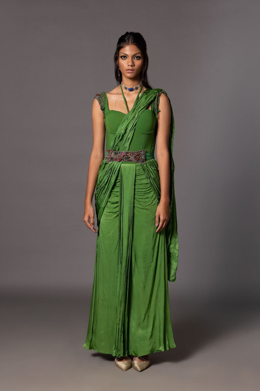 Kalbeliya Emerald Green Corset Sari