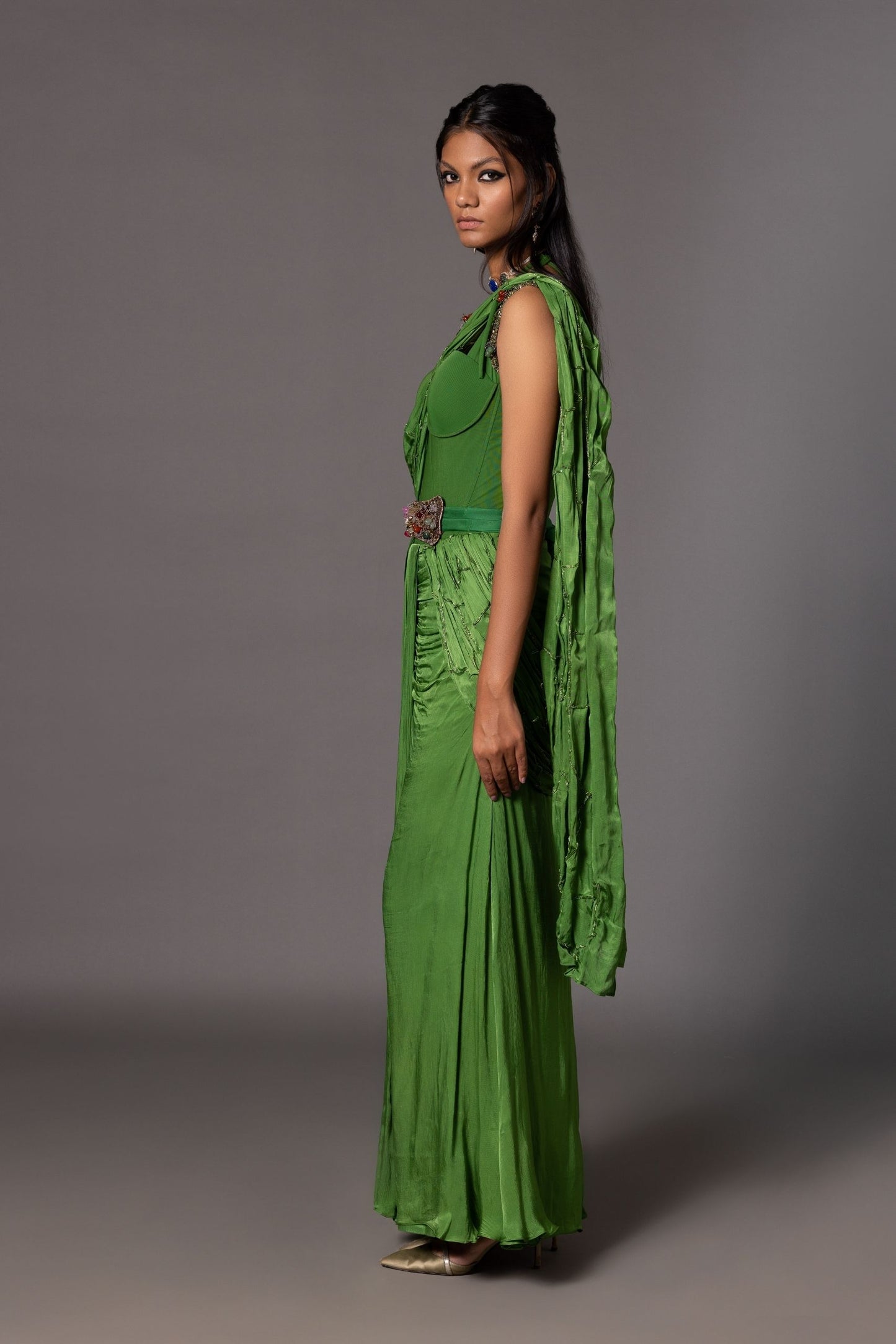 Kalbeliya Emerald Green Corset Sari