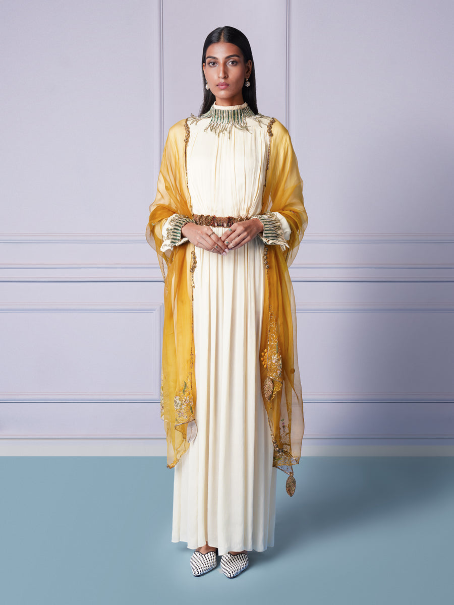 Rumi Gown With Paro Dupatta And Metallic Belt