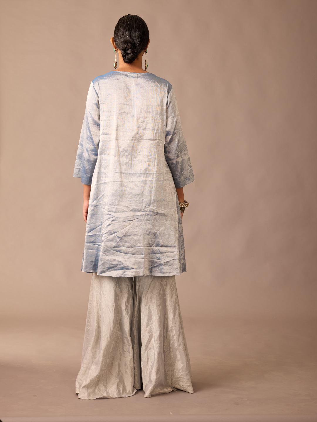 Peacock Metallic Tissue Kurta with Sharara