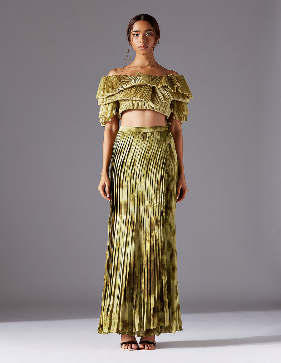 Gill Fungi Blouse With Marsh-Scapes Pleated Skirt