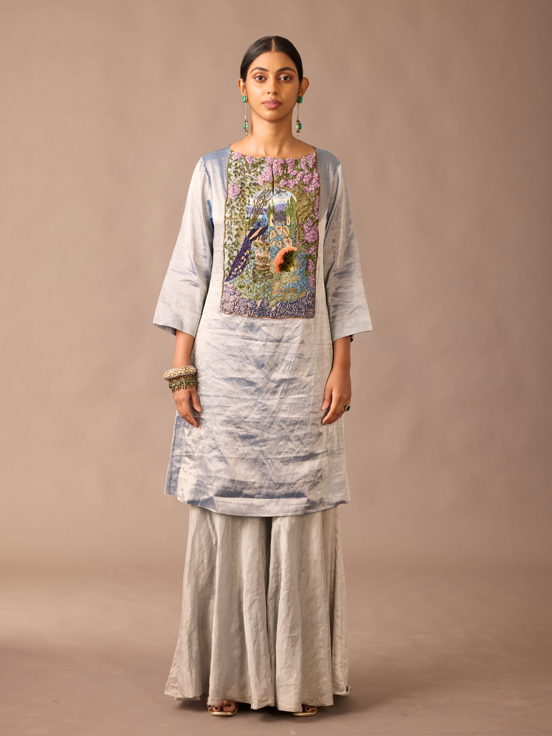 Peacock Metallic Tissue Kurta with Sharara