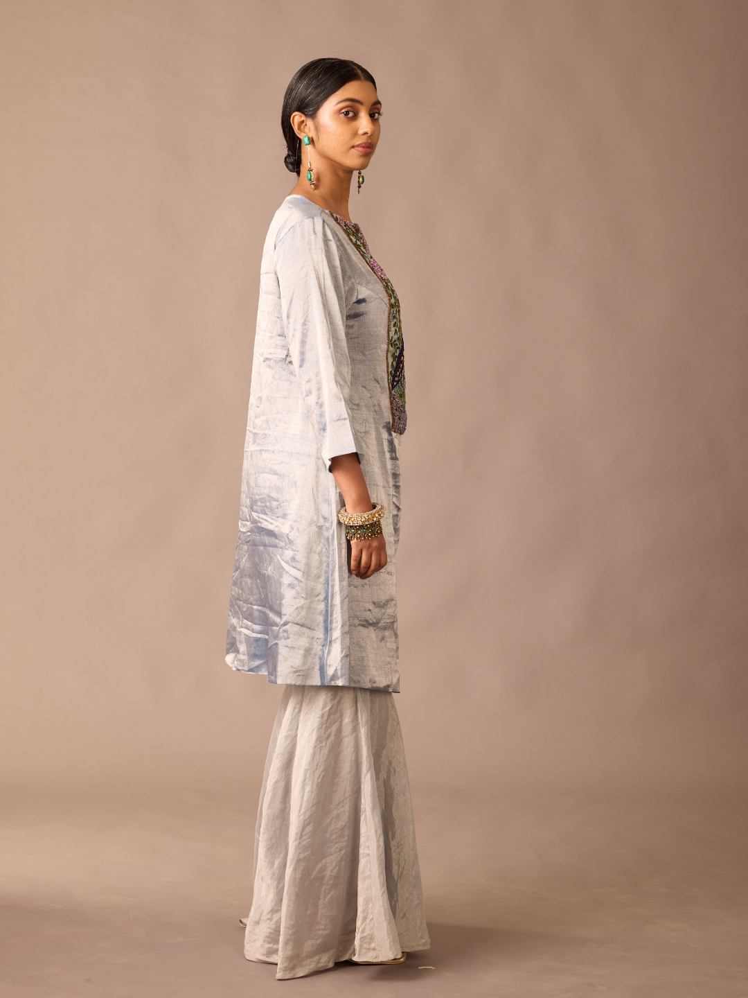 Peacock Metallic Tissue Kurta with Sharara