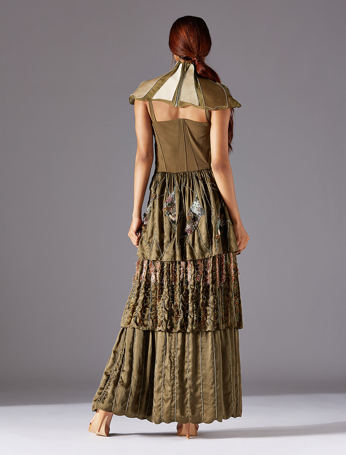 Topiary Corset Gown with Puzzle Shoulder Sash