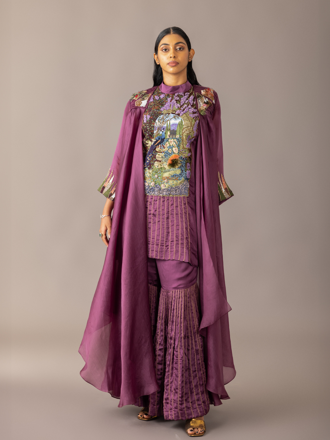 Wine Hamada Kurta Set