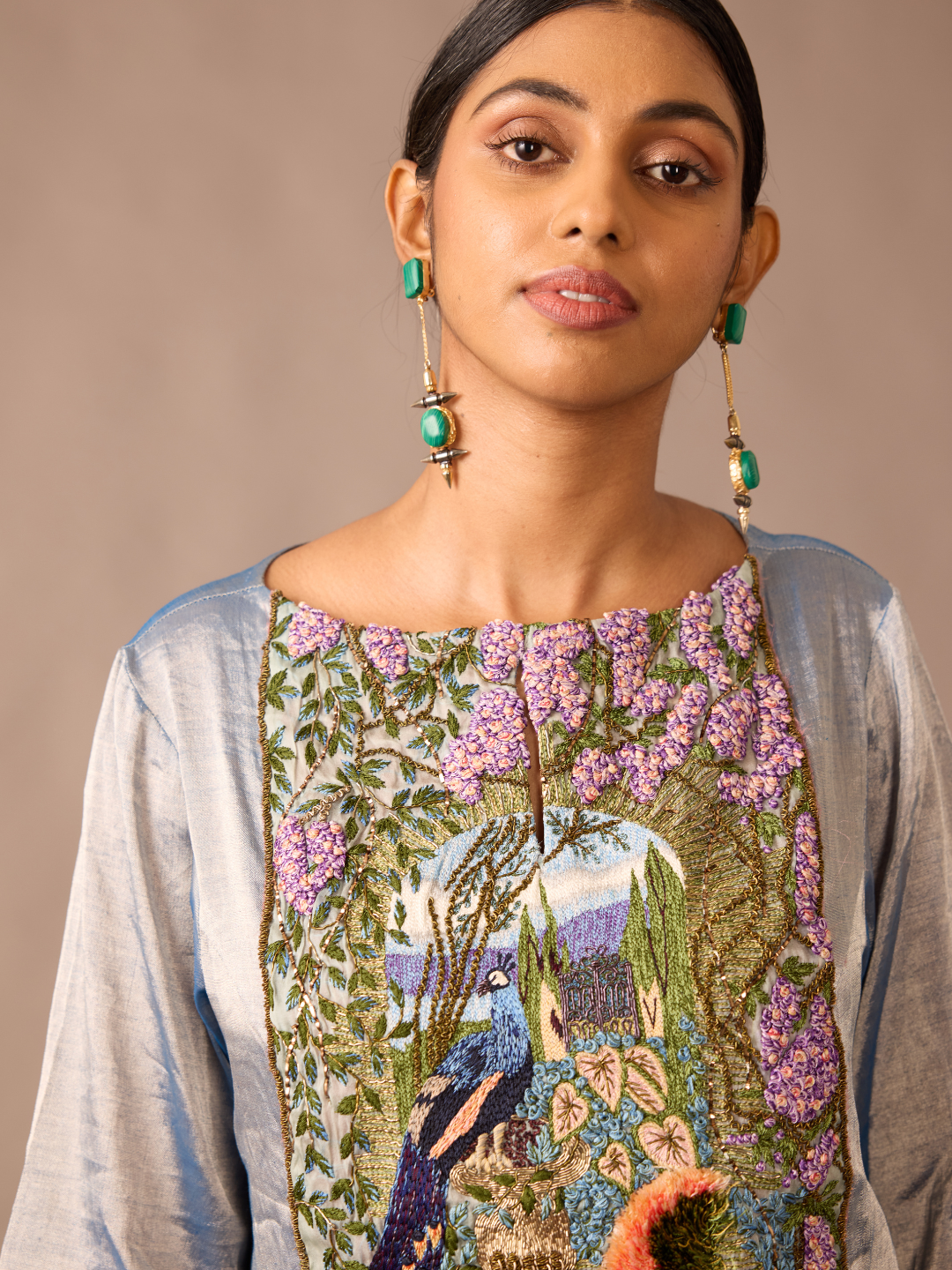 Peacock Metallic Tissue Kurta with Sharara