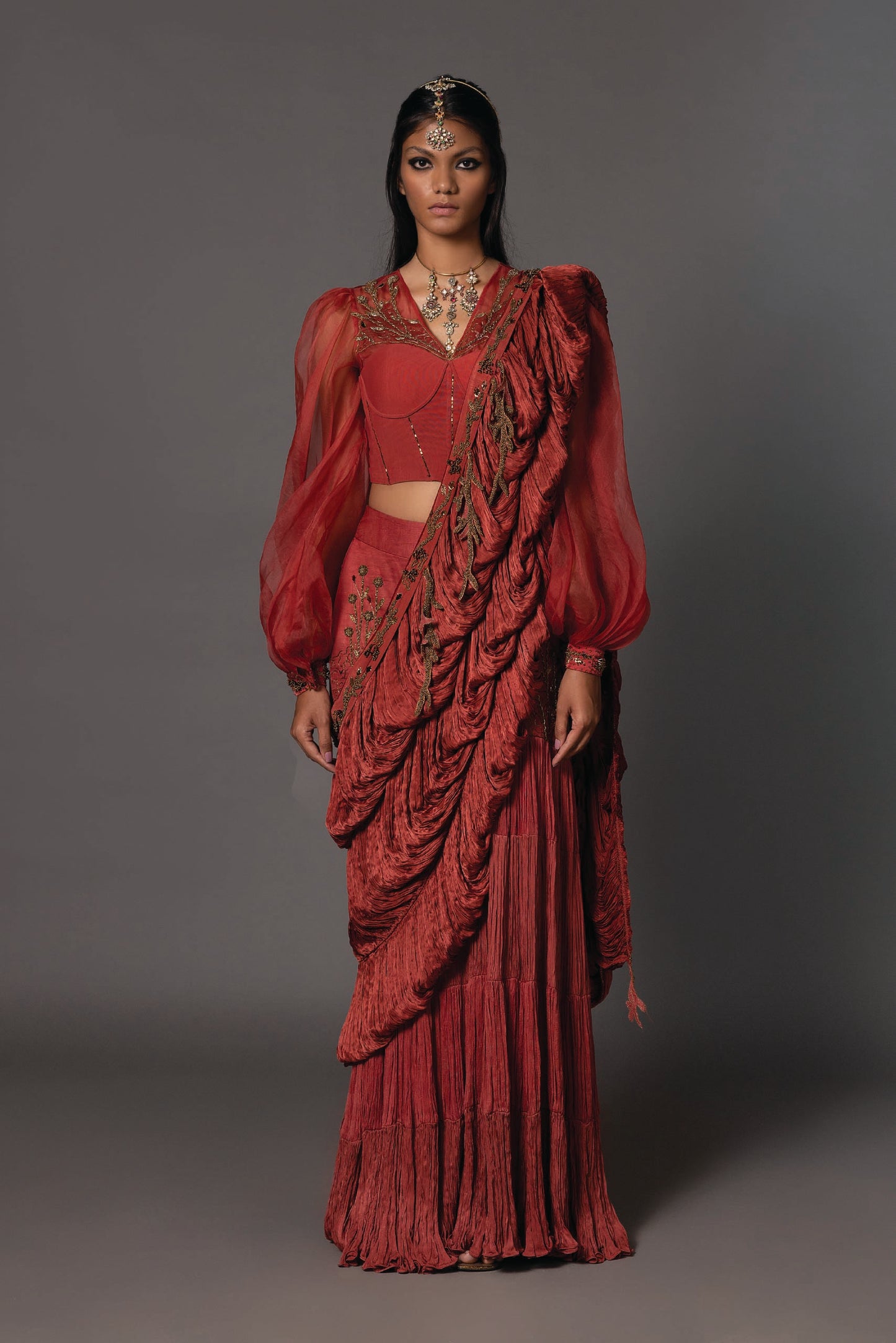 Thar Sari, Corset Blouse And Thar Skirt Set