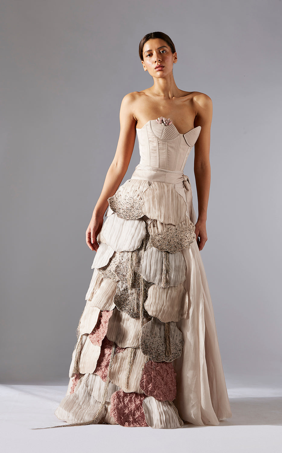 Corset With Pleated Ballroom Skirt And Laurel Belt