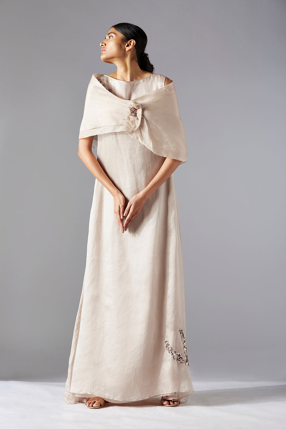 A - Line Dress With Mukaish Motif And Mademe Cape