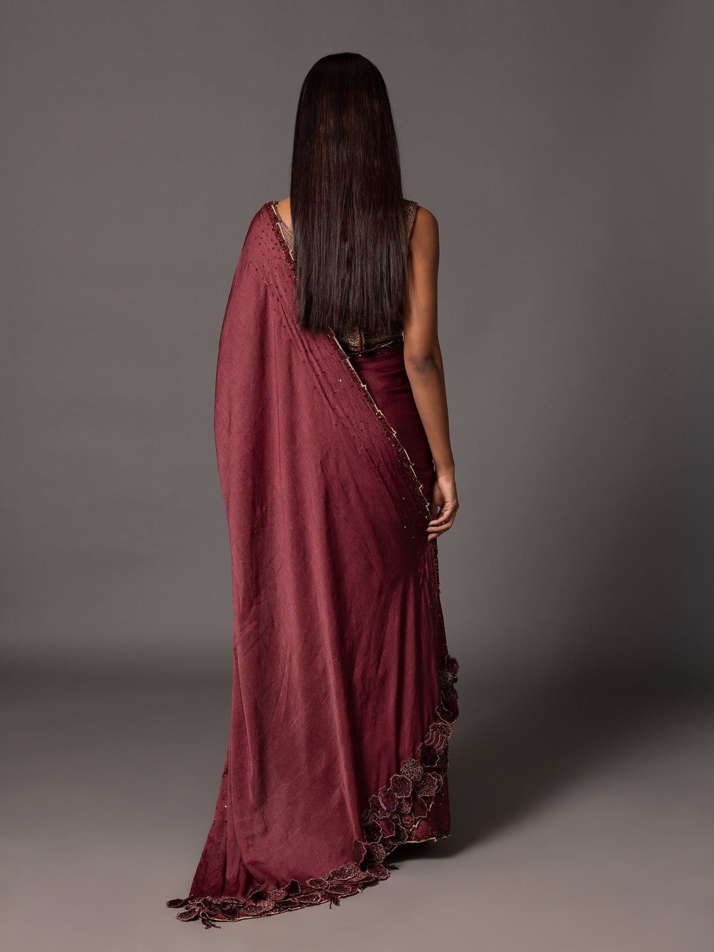 Namib Maroon beaded Sari