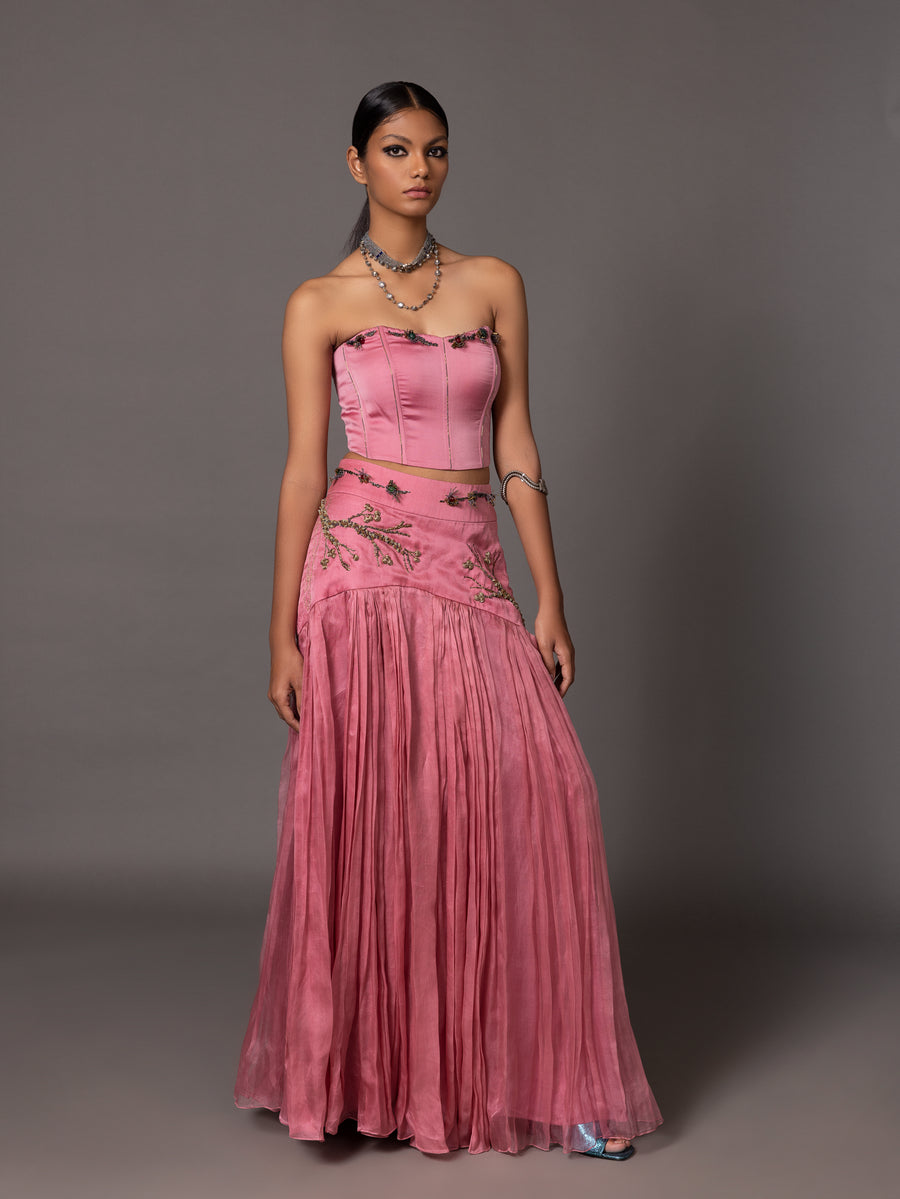 Kaner Pink Corset And Skirt Set
