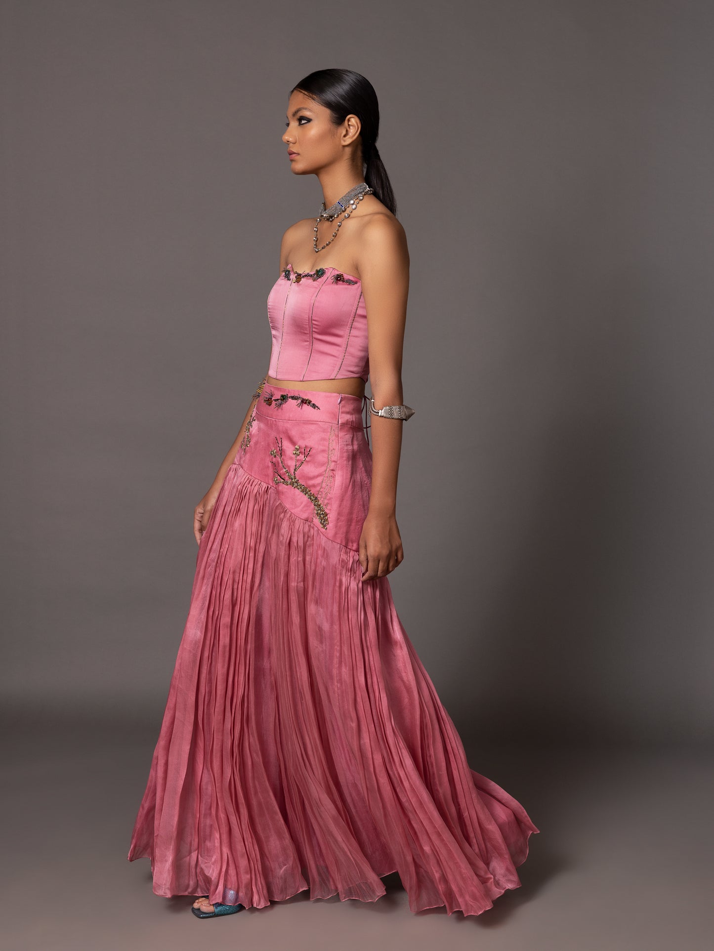 Kaner Pink Corset And Skirt Set