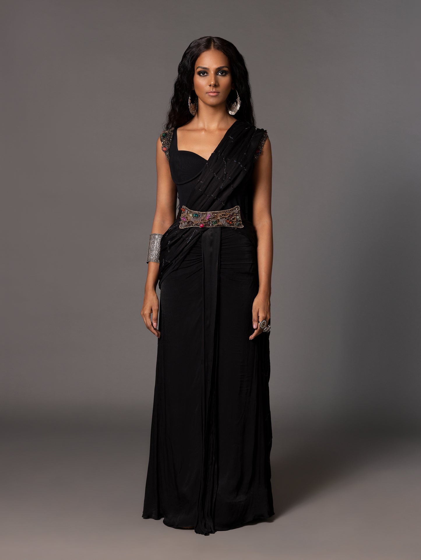Kalbeliya Black Corset Sari With Belt
