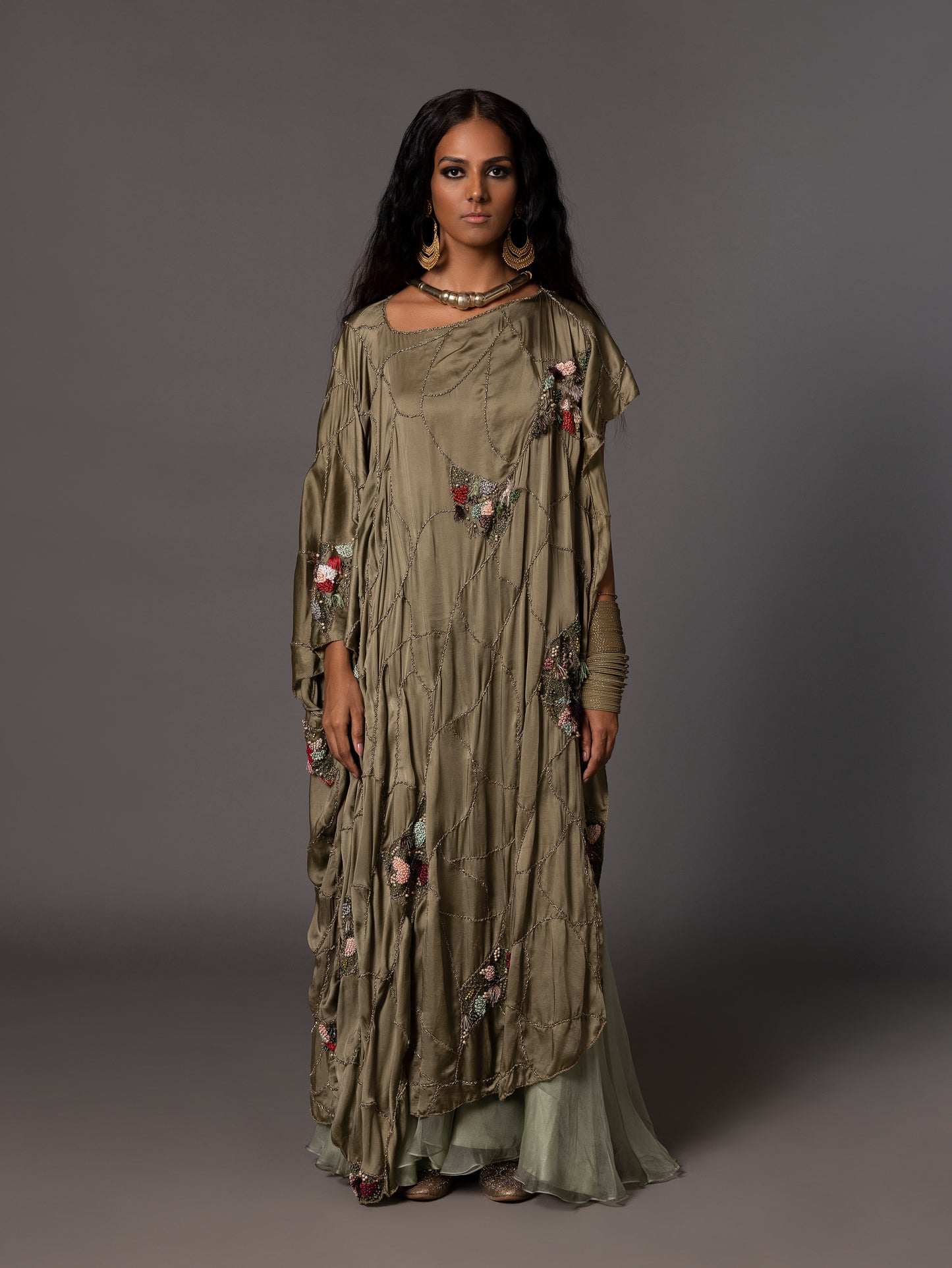 Topiary Gold Kaftan And Flared Trousers Set