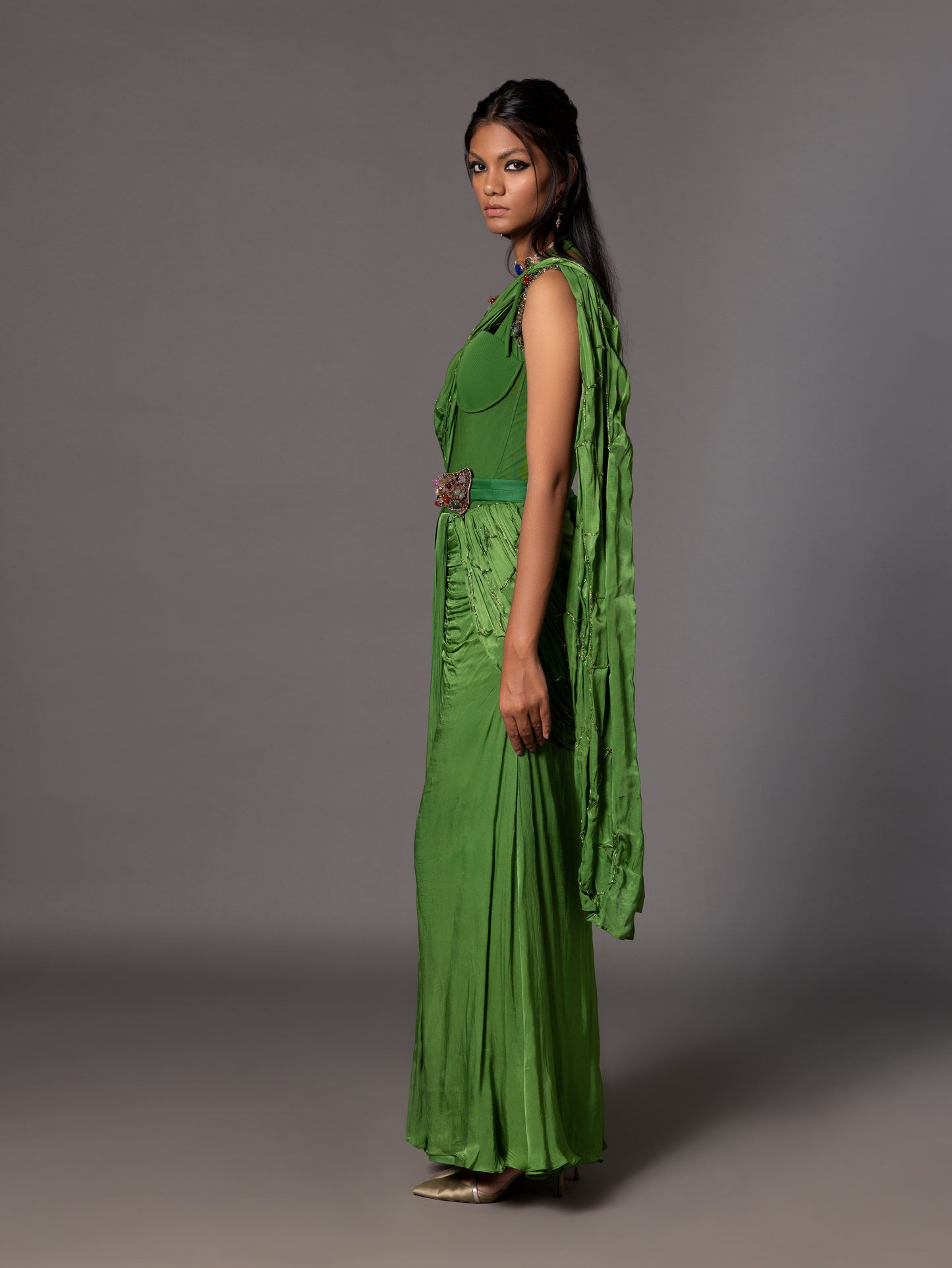 Kalbeliya Emerald Green Corset Sari