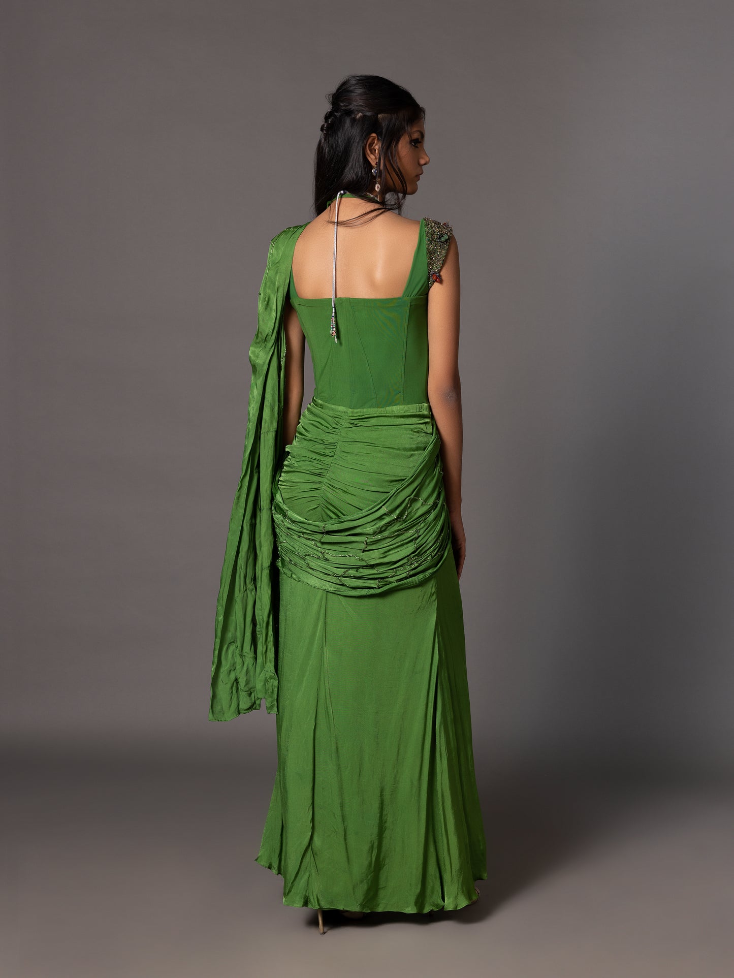 Kalbeliya Emerald Green Corset Sari