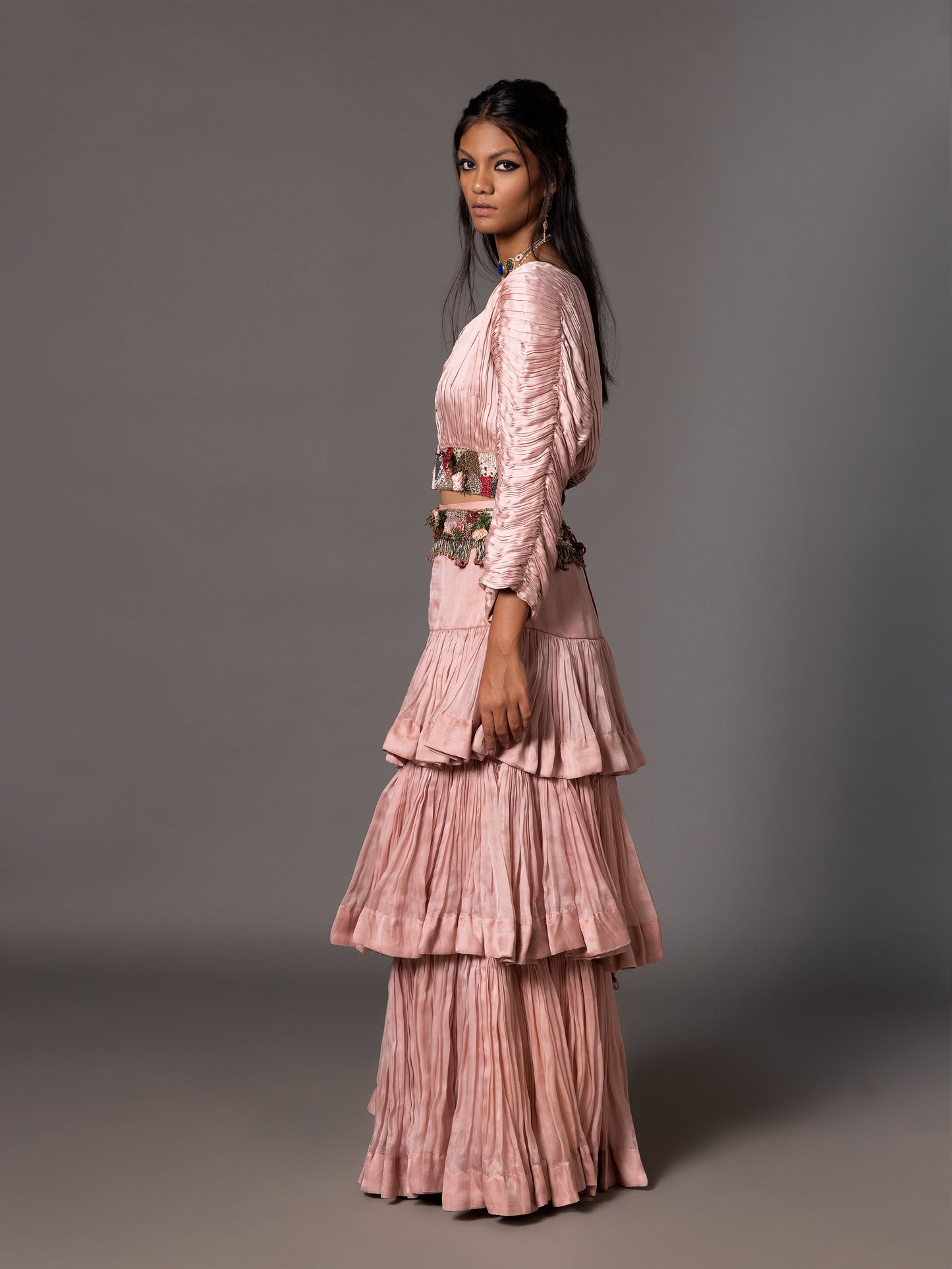 Sang-E-Sitara Ruched Blouse With Chand Baori Skirt Set