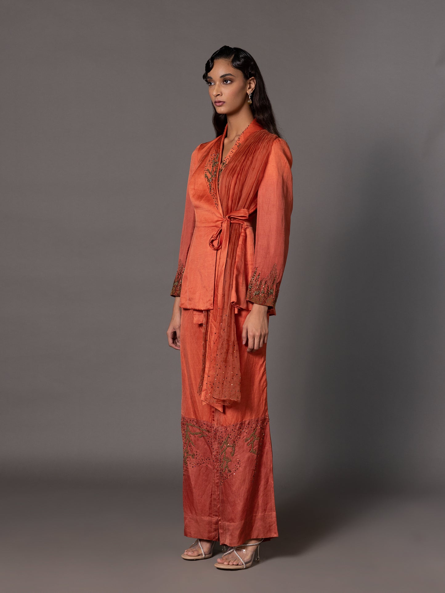 Gujri Rust Jacket With Beaded Trousers