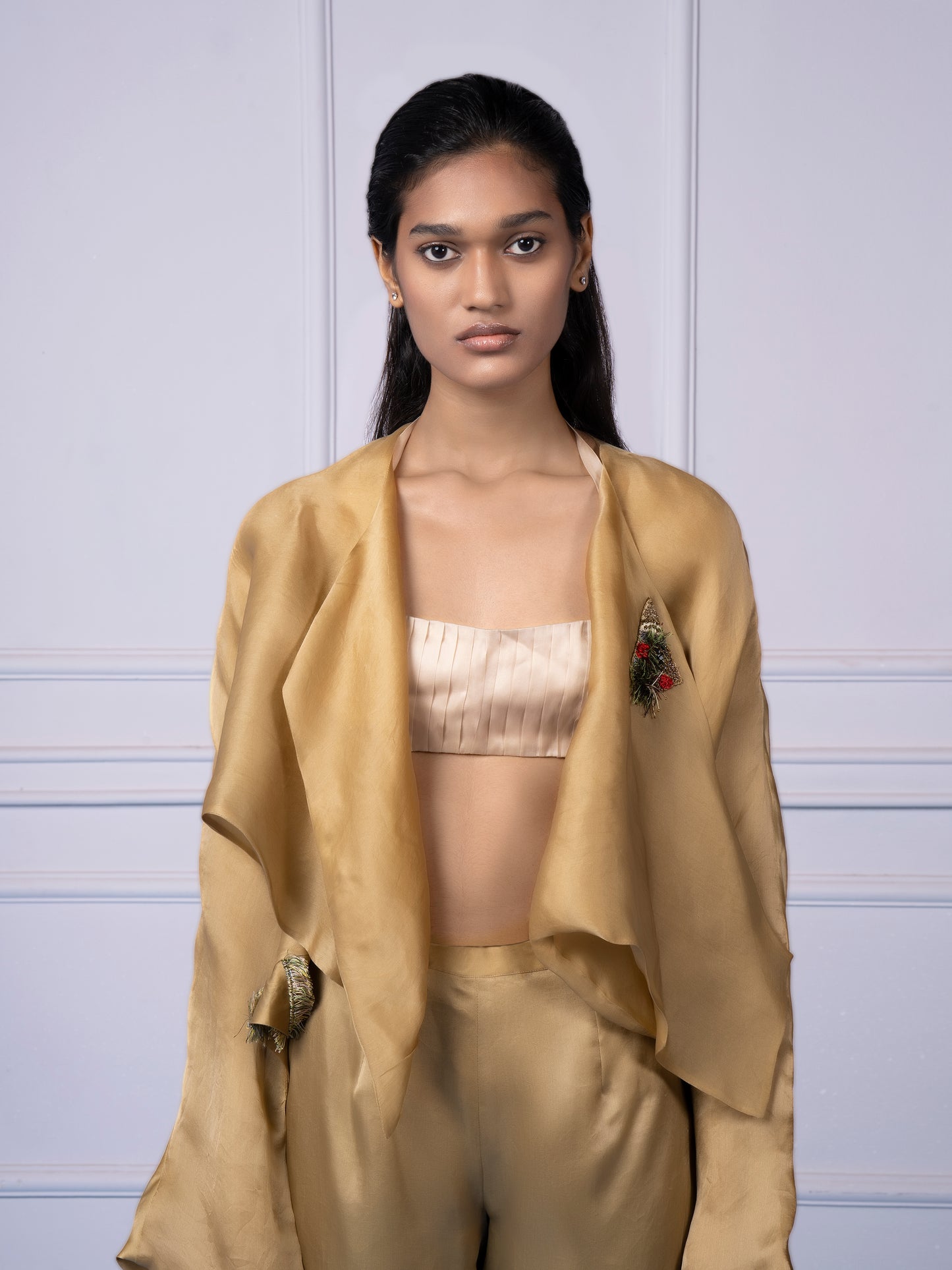 Misfit Jacket With Bralette And Classic Organza Pants