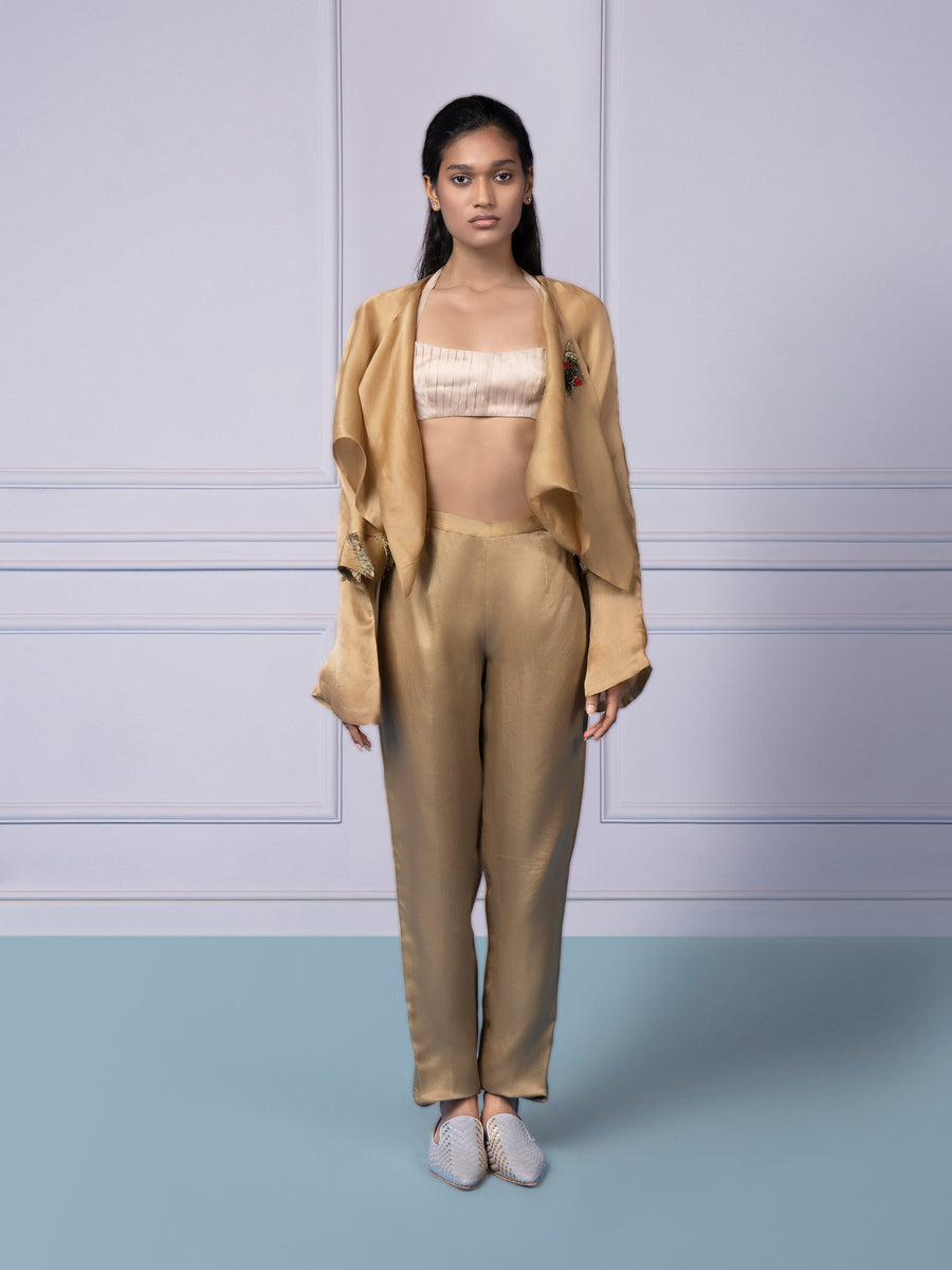 Misfit Jacket With Bralette And Classic Organza Pants