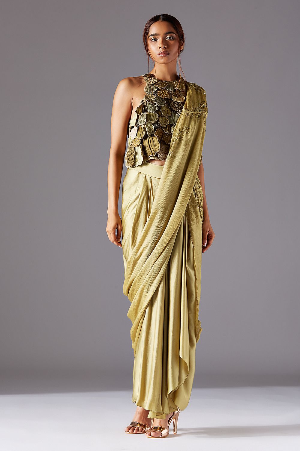 Mima Mounds Top With Draped Lungi Skirt and Living Stole- Dupatta